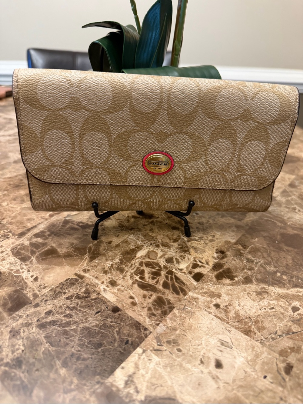 Coach Signature Coated Canvas Full Size PVC Checkbook Wallet